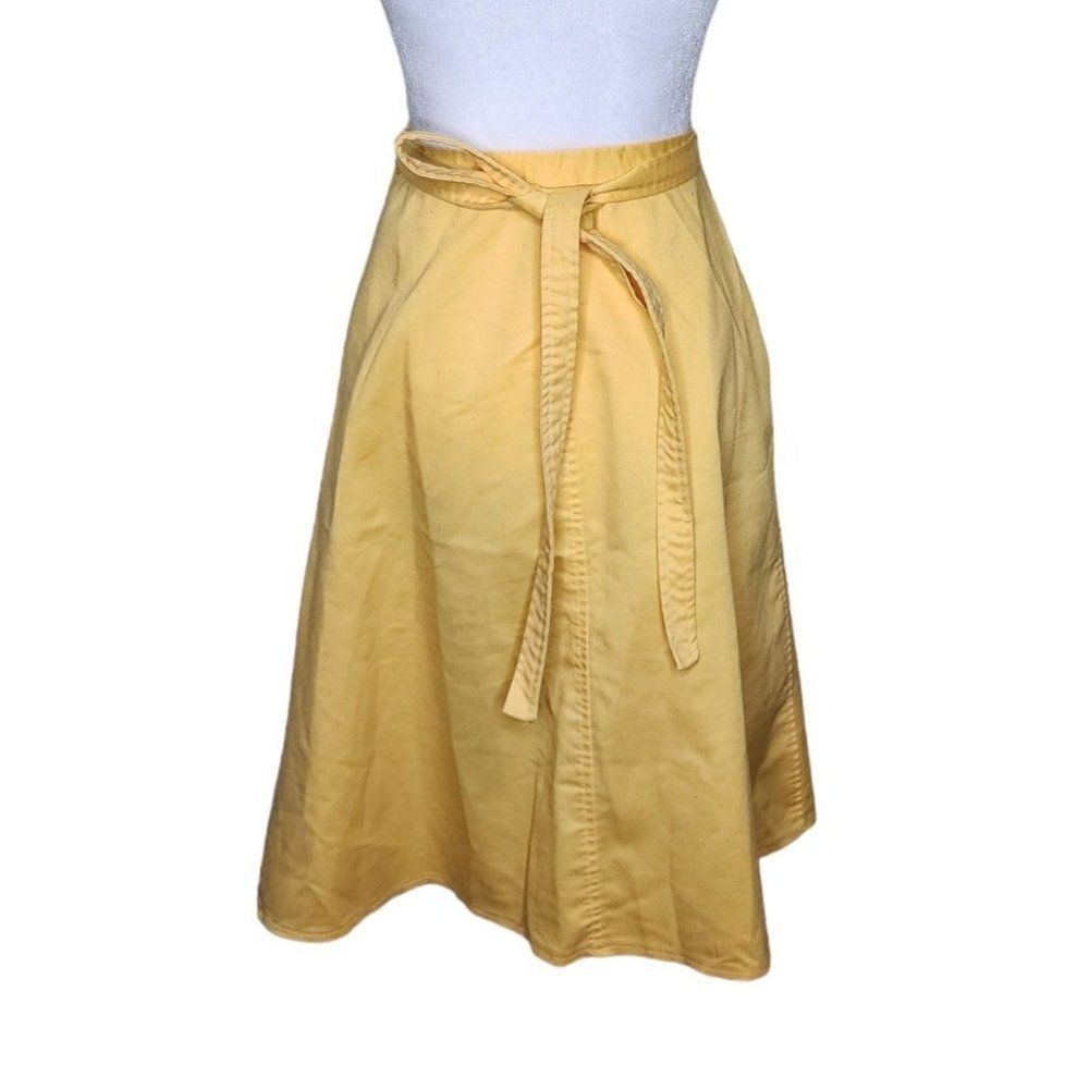 Vintage 70s 80s Wrap Skirt Womens Size S Yellow Denim Brushed Cotton Pockets